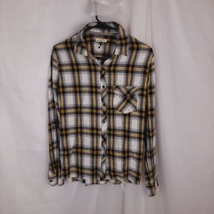 Check and stripe size large button up.Black and yellow plaid.Excellent conditi